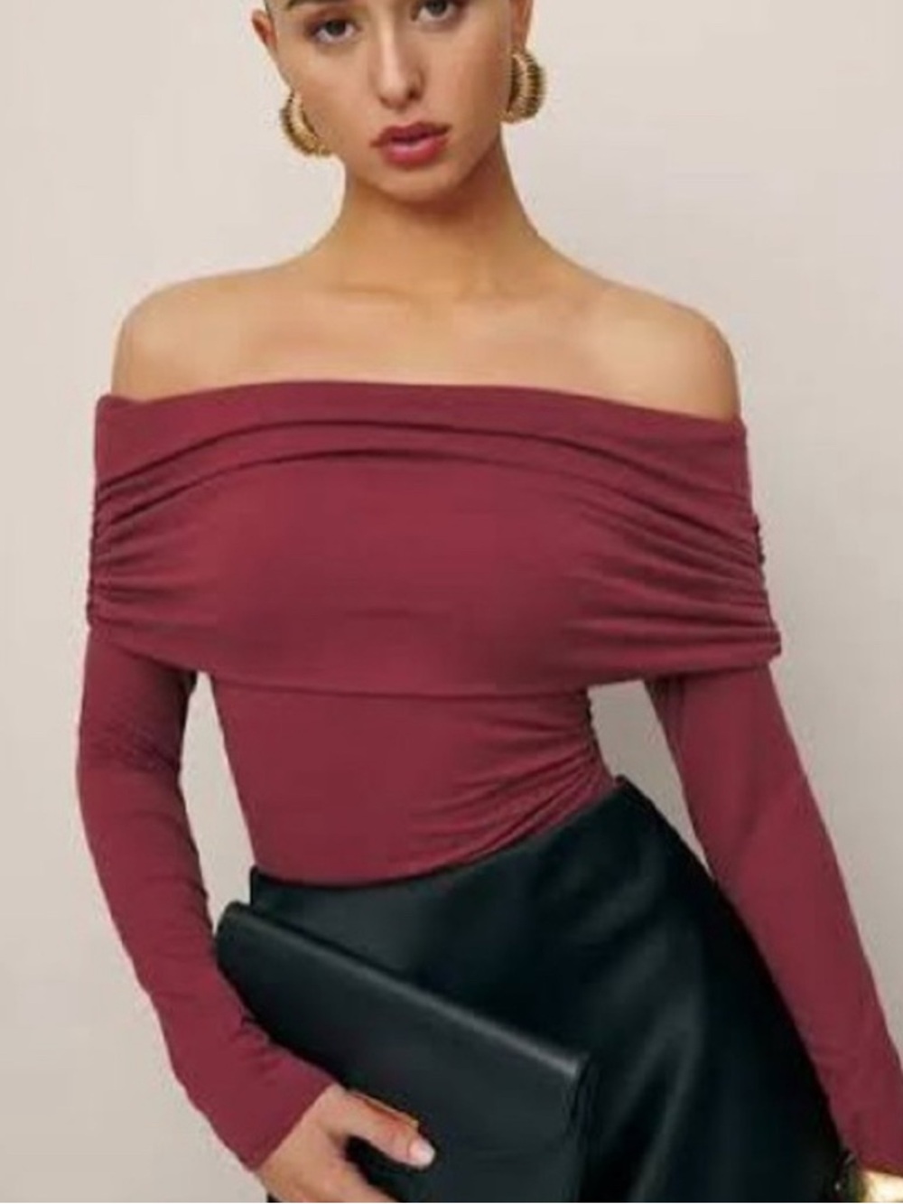 Reformation Florentina Chianti Off the shoulder long sleeve top Medium M